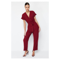 Trendyol Claret Red Lacing Detailed Double Breasted Collar Maxi Woven Jumpsuit