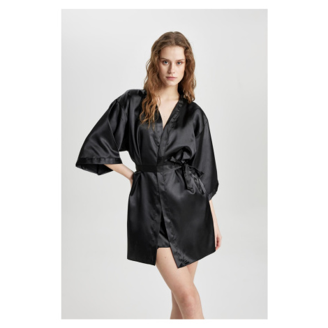 DEFACTO Fall in Love Regular Fit V-Neck Satin Long Sleeve Dressing Gown