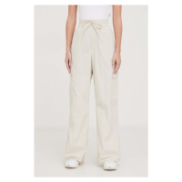 Kalhoty Tommy Jeans dámské, béžová barva, široké, high waist, DW0DW17317