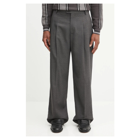 Vlněné kalhoty Kenzo Weave Straight Tailored pánské, šedá barva, FF65PA3689ID
