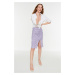 Trendyol Lilac Printed Mini Knitted Mini Skirt With Pleats and a Slit High Waist Fitted/Sleeping