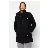 Trendyol Black Shearling Parka kabát s kapucí