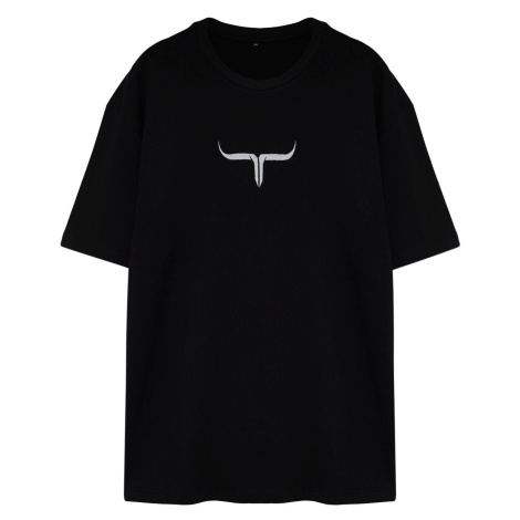 Trendyol Large Size Black Oversize/Wide Fit Comfortable Printed 100% Cotton T-Shirt