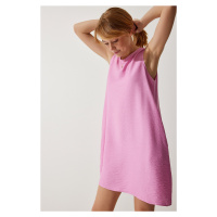Happiness İstanbul Women's Light Pink Sleeveless Linen Viscose A-Line Dress