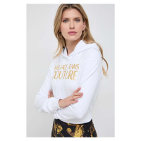 Bavlněná mikina Versace Jeans Couture dámská, bílá barva, s kapucí, potiskem, 76HAIT04 CF01T