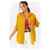 armonika Women's Mustard Oversize Long Basic Shirt