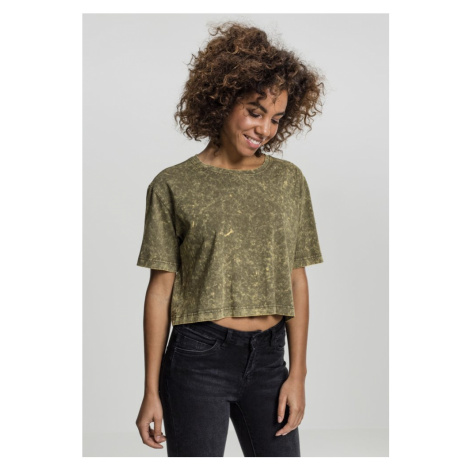 Ladies Random Wash Short Oversize Tee - olive