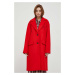 Vlněný kabát Tommy Hilfiger červená barva, přechodný, oversize, WW0WW39756