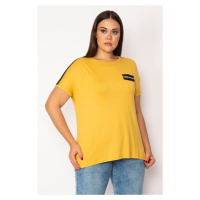 Şans Women's Plus Size Mustard Viscose Blouse With Stone Detail On The Shoulders And Pockets