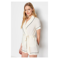 Trendyol Beige Belted Piping Detailed Shirt-Shorts Woven Pajamas Set