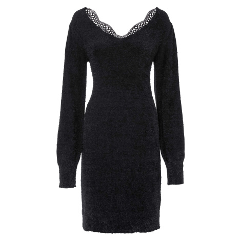 Bonprix BODYFLIRT pletené šaty s krajkou Barva: Černá, Mezinárodní