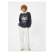 Koton Oversize Polo Neck Sweatshirt College Themed Printed Ribbon