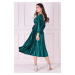 Smaragdové lesklé midi šaty s plisovanou sukní