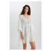 DEFACTO Fall in Love V-Neck Printed White Kimono