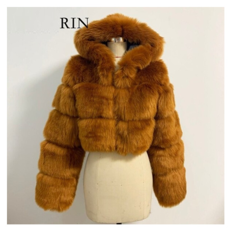 Crop top krátký kožíšek s kapucí chlupatá kožešinová bunda