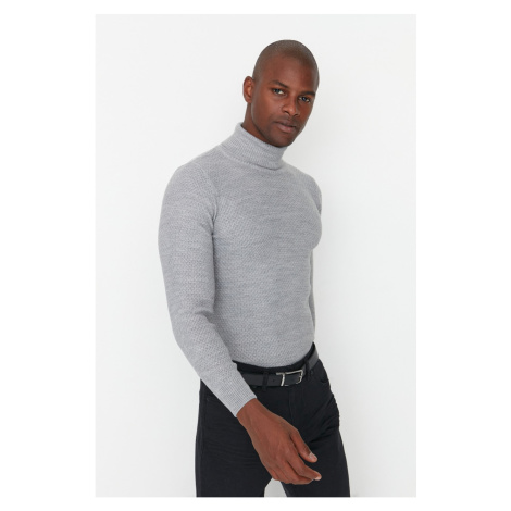 Trendyol Gray Men's Slim Fit Turtleneck Textured Sweater