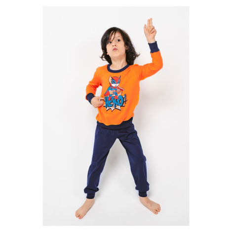 Chlapecké pyžamo Remek, dlouhý rukáv, dlouhé nohavice - oranžová/námořnická modrá Italian Fashion