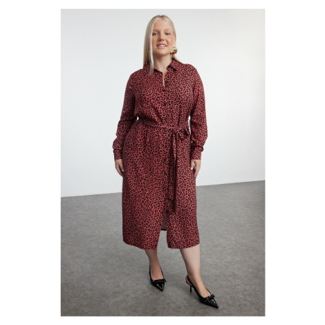 Trendyol Curve Tile Leopard/Animal Patterned Woven Buttoned Belted