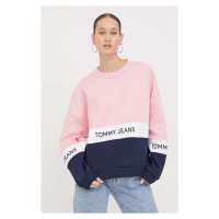 Mikina Tommy Jeans dámská, růžová barva, vzorovaná, DW0DW17705