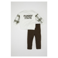 DEFACTO Baby Boy Printed Crew Neck Sweatshirt Elastic Waist Trousers 2-Piece Set