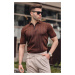 Madmext Men's Brown Polo Collar Zippered T-Shirt 6355