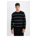 DEFACTO Standard Fit Regular Cut Crew Neck Striped Basic Knitwear Sweater