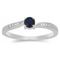 Prsten stříbrný s modrým safírem a zirkony Ag 925 015992 SAF - 62 mm 1 g