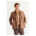AC&Co / Altınyıldız Classics Men's Brown-mink Oversize Wide Cut Buttoned Collar Plaid Lumberjack