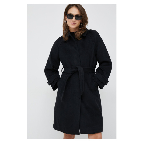 Kabát s příměsí vlny Vero Moda černá barva, přechodný