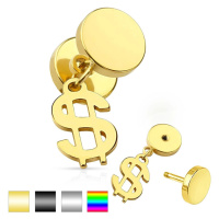 Nepravý plug do ucha z chirurgické oceli, lesklé kruhy, symbol dolaru - Barva piercing: Zlatá