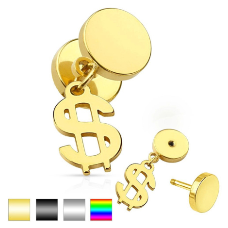 Nepravý plug do ucha z chirurgické oceli, lesklé kruhy, symbol dolaru - Barva piercing: Zlatá Šperky eshop