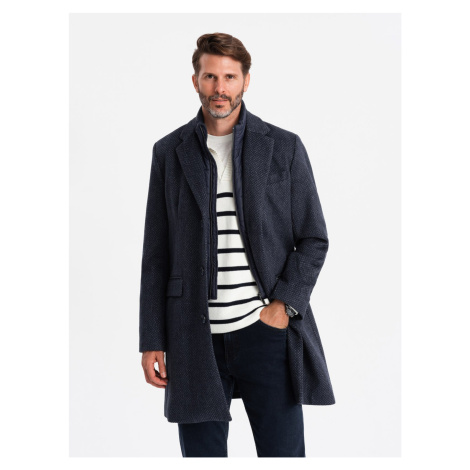 Ombre Men's unbuttoned coat with wool - navy blue