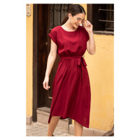 Šaty s elastickým pasem a vázáním pro ženy v barvě burgundy od značky Armonika