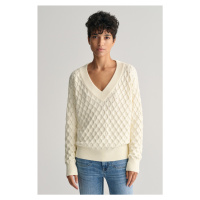 SVETR GANT TEXTURED KNIT V-NECK bílá