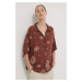 Košile Roxy Beach Nostalgia dámská, hnědá barva, relaxed, s klasickým límcem, ERJWT03614