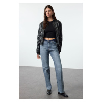 Trendyol Blue Waist Detail High Waist Wide Leg Jeans