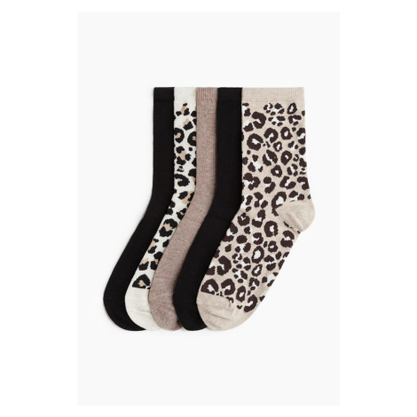H & M - Ponožky z žebrovaného úpletu 5 párů - béžová H&M