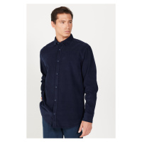ALTINYILDIZ CLASSICS Men's Navy Blue Comfort Fit Comfy Cut Hidden Button Collar 100% Cotton Shir