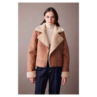 DEFACTO Relax Fit Suede Furry Faux Leather Coat