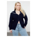 Trendyol Curve Navy Blue Sailor Collar Buttoned Knitwear Cardigan