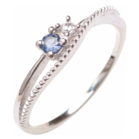 Prsten stříbrný s broušeným modrým safírem a zirkonem Ag 925 031121 SAF - 62 mm , 1,25 g