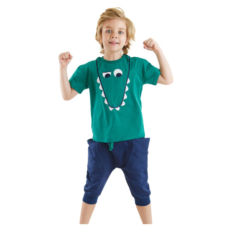 Denokids Funny Crocodile Boy Summer T-shirt Pocket Capri Shorts Set