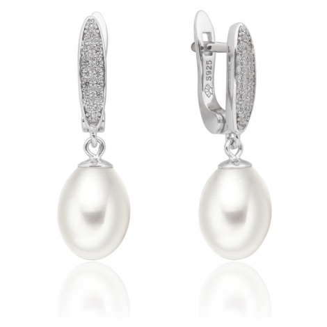 Gaura Pearls Stříbrné náušnice s bílou perlou a zirkony Linda, stříbro 925/1000 SK17440EL/W Bílá
