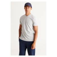 AC&Co / Altınyıldız Classics Men's Gray Melange Cotton Slim Fit Slim Fit V-Neck T-Shirt