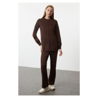 Trendyol Brown Ribbed Oversize 2 Yarn Plain Knitted Top-Bottom Set