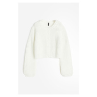 H & M - Pletený propínací svetr - bílá
