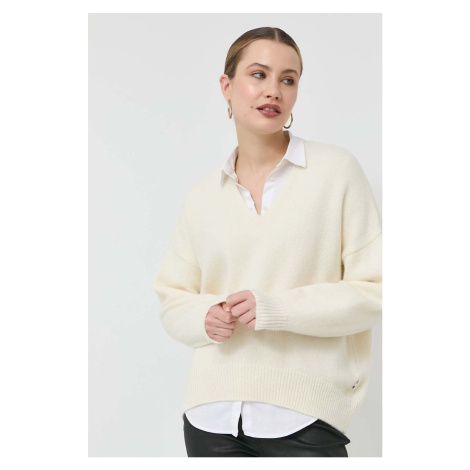 Vlněný svetr BOSS dámský, bílá barva, hřejivý Hugo Boss