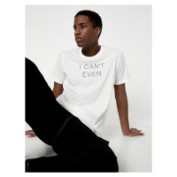 Koton Slogan Printed T-shirt with a Crew Neck, Short Sleeves, Slim Fit.