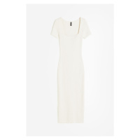 H & M - Midi šaty z žebrovaného úpletu - bílá