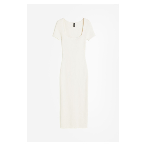H & M - Midi šaty z žebrovaného úpletu - bílá H&M
